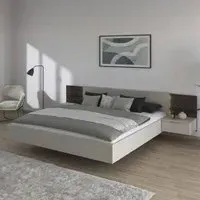 Marbella Queen Size Bed with 2 Hanging Bedside Tables - Champagne, Oak