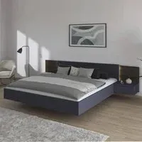 Marbella Queen Size Bed with 2 Hanging Bedside Tables - Grey, Oak