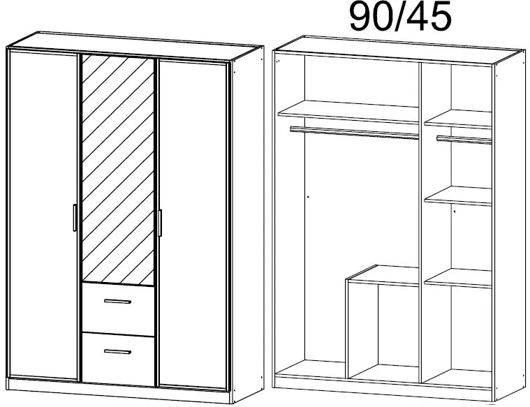 Marl 3 Door Combi Wardrobe with Mirrors - Alpine White