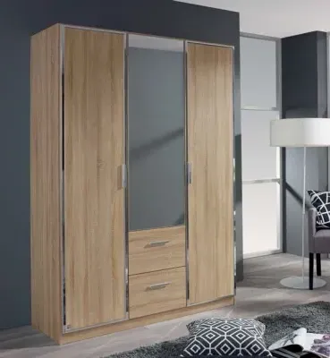 Marl 3 Door Combi Wardrobe with Mirrors - Sonoma Oak