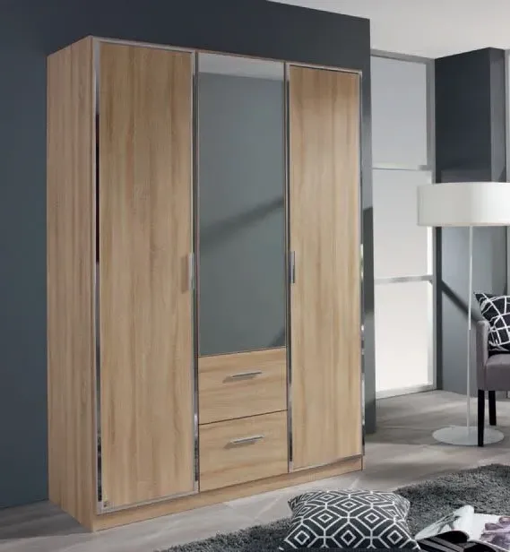 Marl 4-Door Combi Wardrobe with Mirrors - Grey