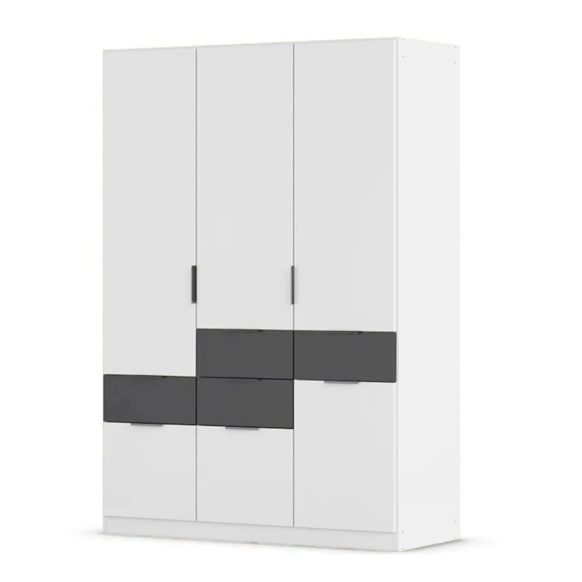 Mats 4 Door Wardrobe with Drawer - Alpine White, Metallic Dark Grey