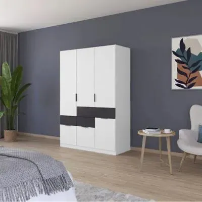 Mats 4 Door Wardrobe with Drawer - Alpine White, Metallic Dark Grey image