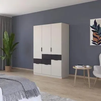 Mats 4 Door Wardrobe with Drawer - Champagne, Metallic Dark Grey