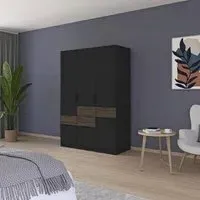 Mats 4 Door Wardrobe with Drawer - Grey, Oak