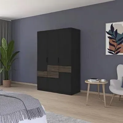 Mats 4 Door Wardrobe with Drawer - Grey, Oak