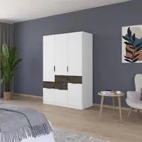 Mats 4 Door Wardrobe with Drawer - White, Oak