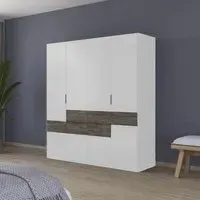 Mats 5 Door Wardrobe with Drawer - Alpine White, Atlantic Dark Oak
