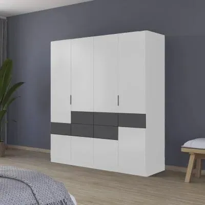 Mats 5 Door Wardrobe with Drawer - Alpine White, Metallic Dark Grey