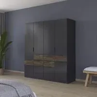 Mats 5 Door Wardrobe with Drawer - Grey, Oak