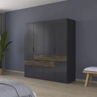 Mats 5 Door Wardrobe with Drawer - Grey, Oak
