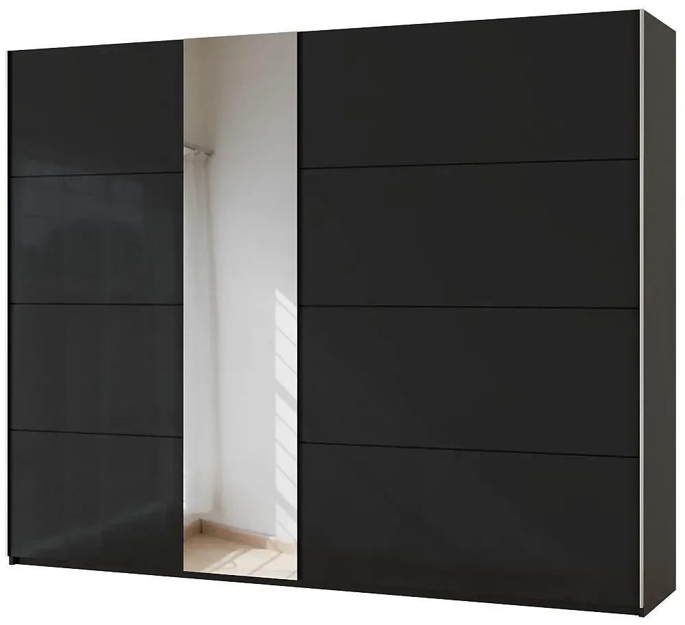 Miramar 2 Door Sliding Wardrobe - Black, Glass