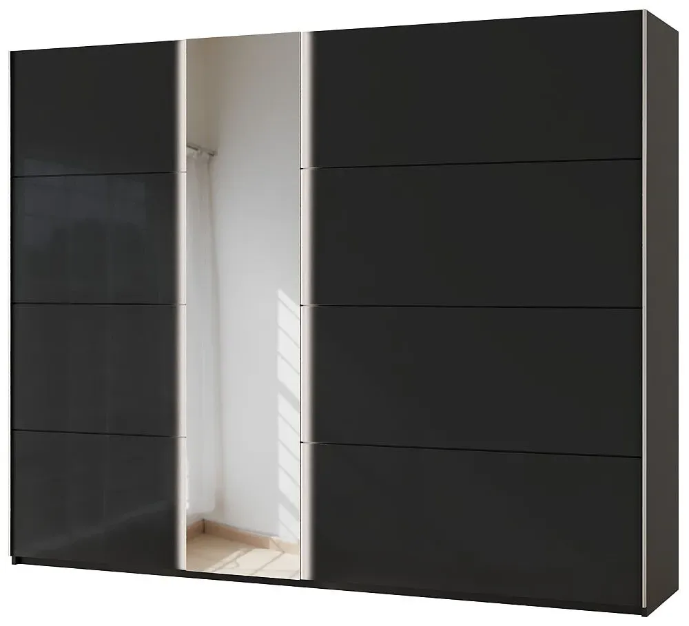 Miramar 2 Door Sliding Wardrobe - Black, Glass