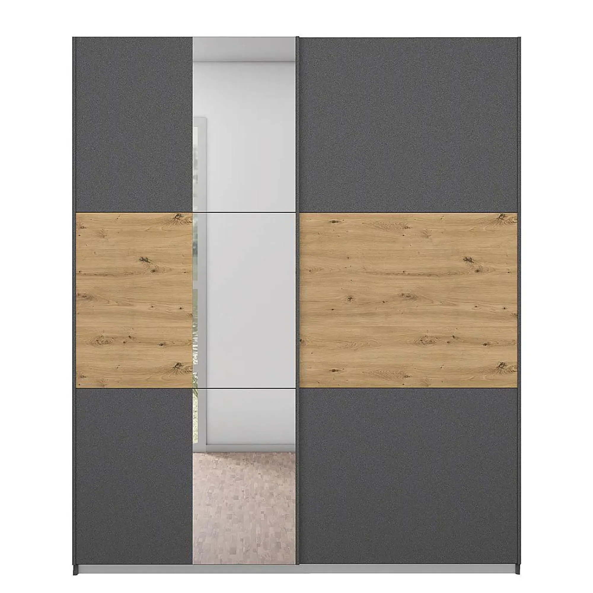 Miro 175cm 2 Door Sliding Wardrobe with Mirror - Grey, Oak