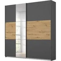 Miro 175cm 2 Door Sliding Wardrobe with Mirror - Grey, Oak