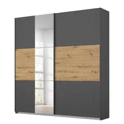 Miro 175cm 2 Door Sliding Wardrobe with Mirror - Grey, Oak