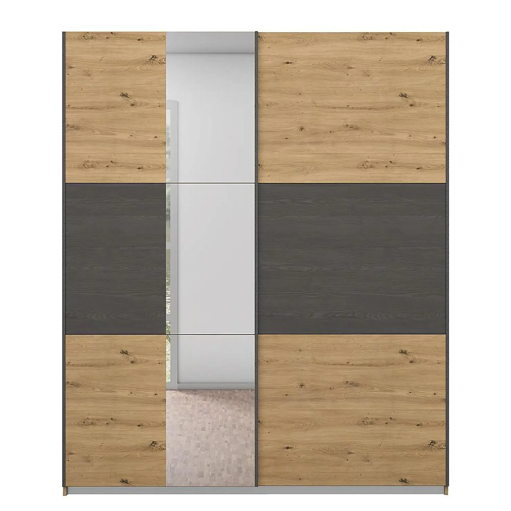 Miro 175cm 2 Door Sliding Wardrobe with Mirror - Oak, Black