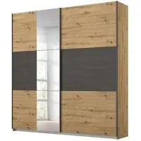 Miro 175cm 2 Door Sliding Wardrobe with Mirror - Oak, Black