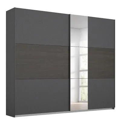 Miro 2 Door Sliding Wardrobe with Mirror - Grey, Black Oak