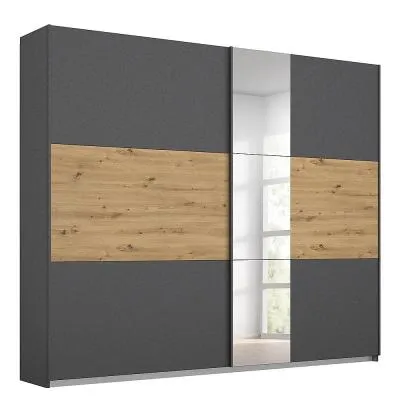 Miro 2 Door Sliding Wardrobe with Mirror - Grey, Oak