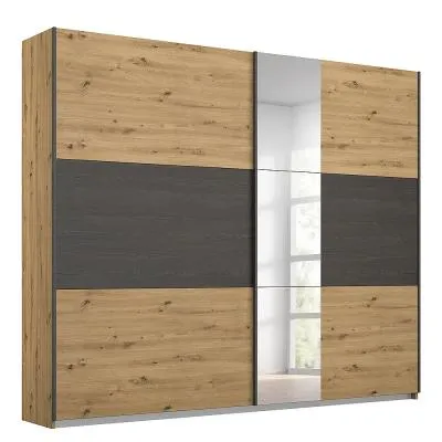 Miro 2 Door Sliding Wardrobe with Mirror - Oak, Black Oak