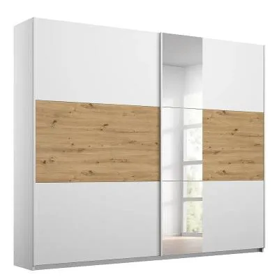 Miro 2 Door Sliding Wardrobe with Mirror - White, Oak