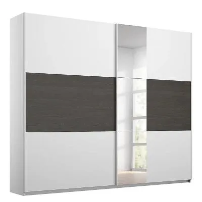 Miro 2 Door Sliding Wardrobe with Mirror - White, Oak