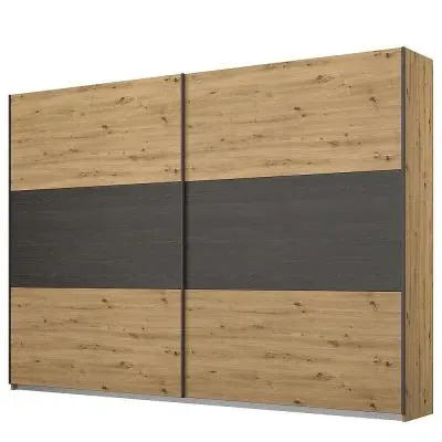 Miro 261cm 2 Door Sliding Wardrobe - Artisan Oak, Black Oak