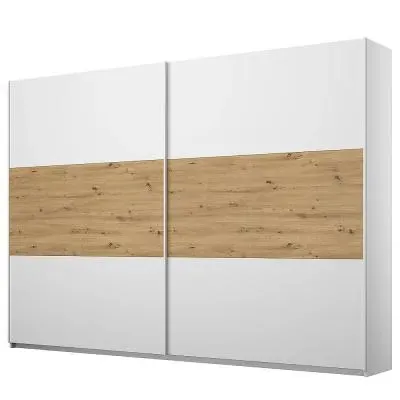 Miro 261cm 2 Door Sliding Wardrobe - White, Oak