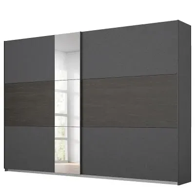 Miro 261cm 2 Door Sliding Wardrobe with Mirror - Grey, Oak