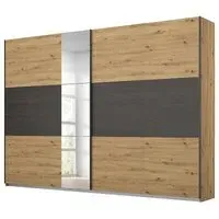 Miro 261cm 2 Door Sliding Wardrobe with Mirror - Oak