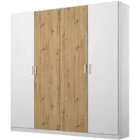 Miro 4 Door Wardrobe - Alpine White, Artisan Oak