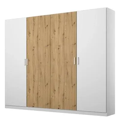 Miro 4 Door Wardrobe - Alpine White, Artisan Oak image