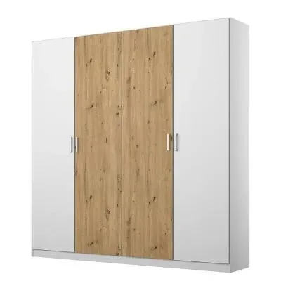 Miro 4 Door Wardrobe - Alpine White, Artisan Oak image