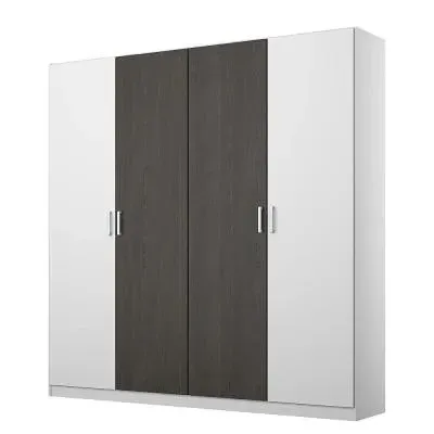 Miro 4 Door Wardrobe - Alpine White, Black Oak