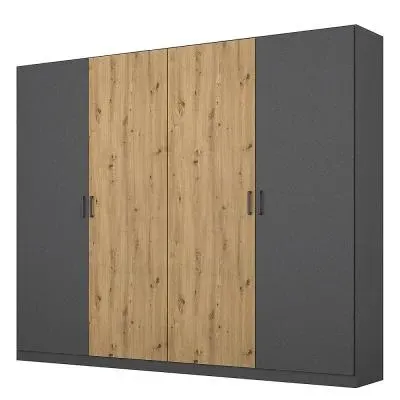 Miro 4 Door Wardrobe - Metallic Dark Grey, Artisan Oak