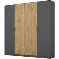 Miro 4 Door Wardrobe - Metallic Dark Grey, Artisan Oak