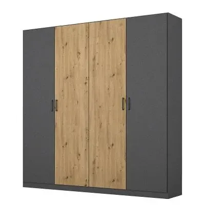 Miro 4 Door Wardrobe - Metallic Dark Grey, Artisan Oak