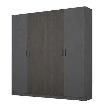 Miro 4 Door Wardrobe - Metallic Dark Grey, Black Oak