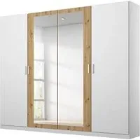 Miro 4 Door Wardrobe with Mirror - Alpine White, Artisan Oak