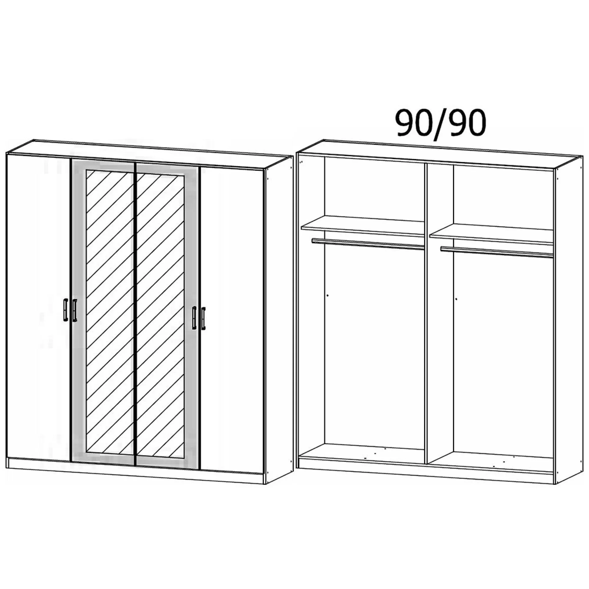 Miro 4 Door Wardrobe with Mirror - Alpine White, Artisan Oak
