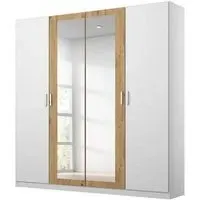 Miro 4 Door Wardrobe with Mirror - Alpine White, Artisan Oak