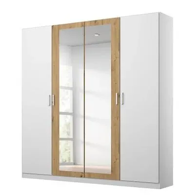 Miro 4 Door Wardrobe with Mirror - Alpine White, Artisan Oak