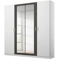 Miro 4 Door Wardrobe with Mirror - Alpine White, Black Oak
