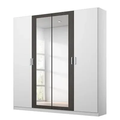 Miro 4 Door Wardrobe with Mirror - Alpine White, Black Oak