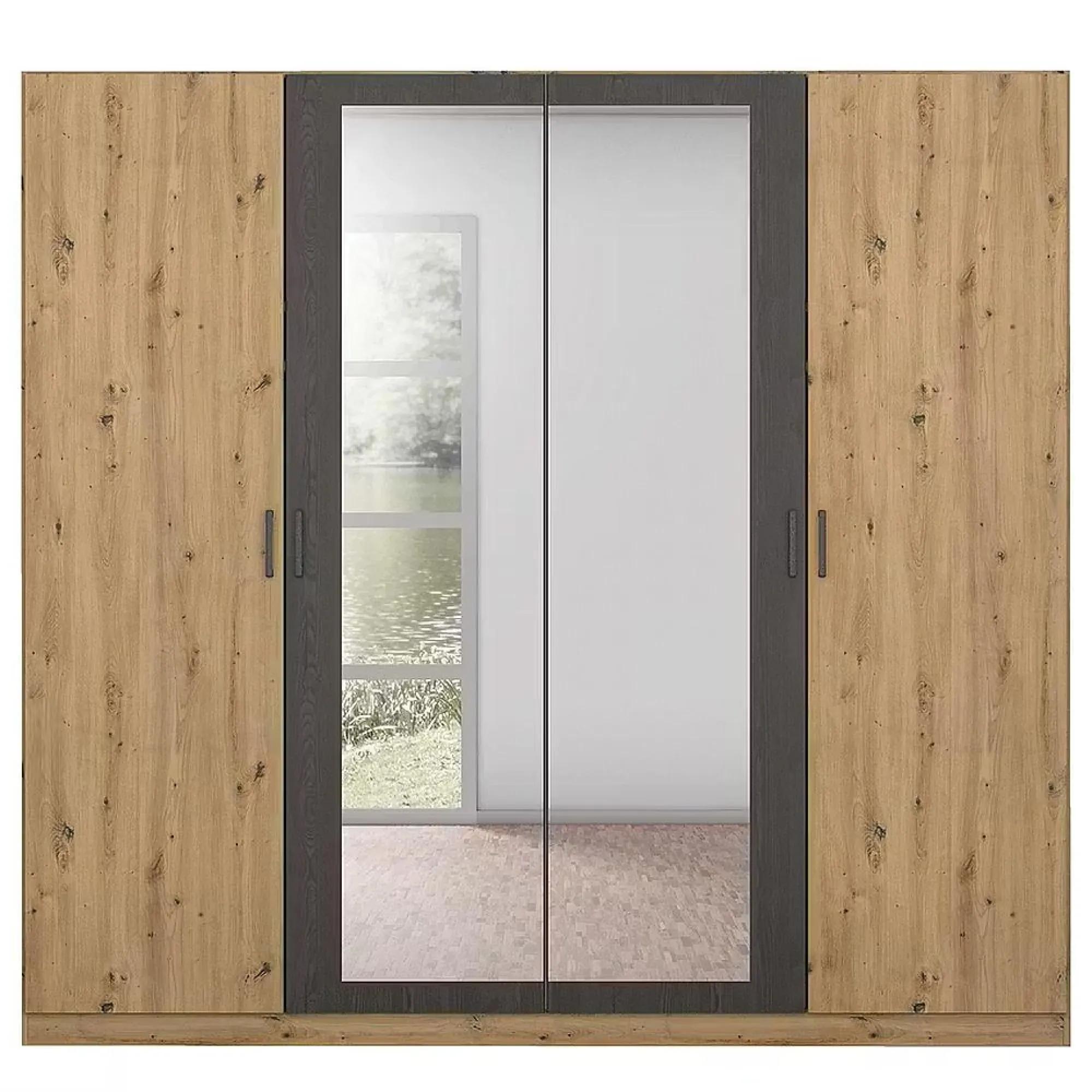 Miro 4 Door Wardrobe with Mirror - Artisan Oak, Black Oak