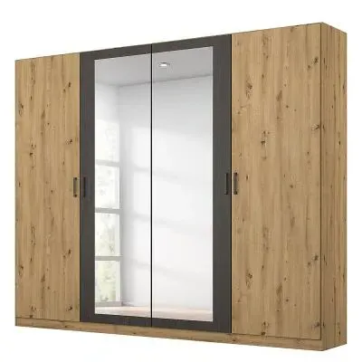 Miro 4 Door Wardrobe with Mirror - Artisan Oak, Black Oak