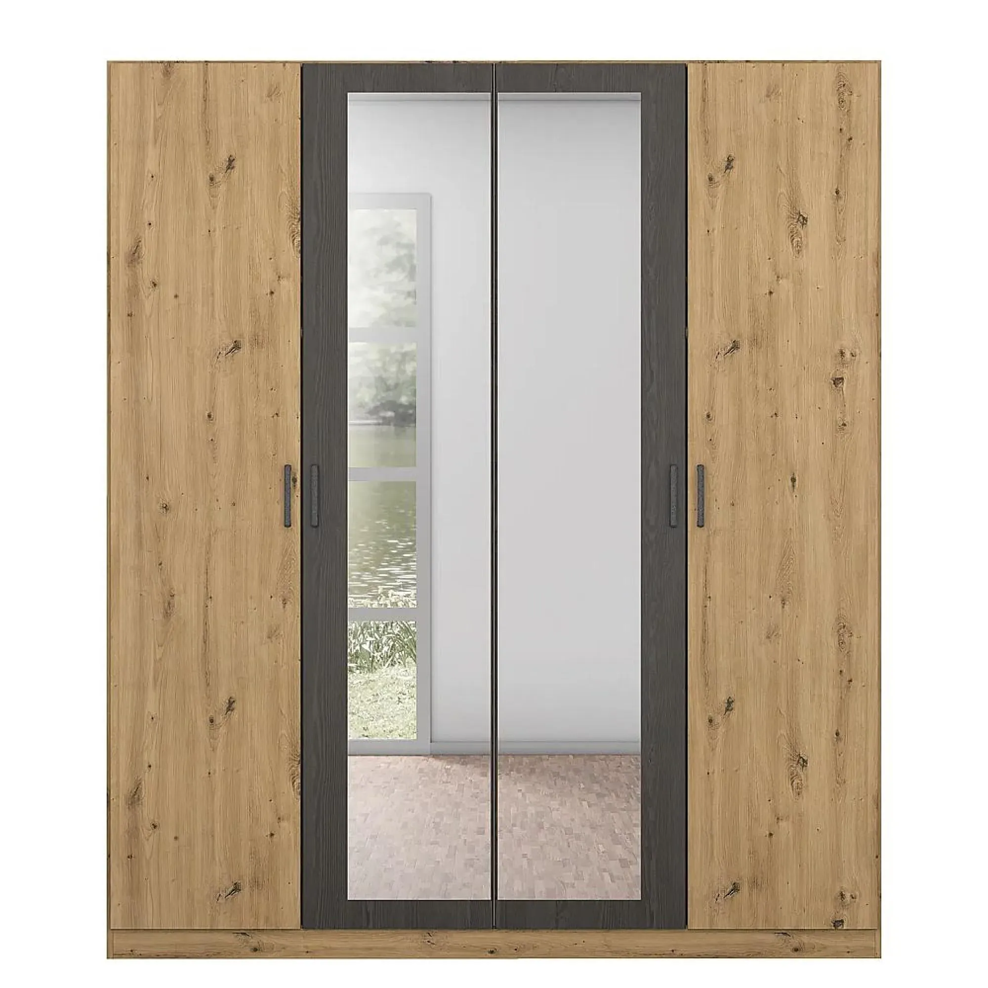 Miro 4 Door Wardrobe with Mirror - Artisan Oak, Black Oak