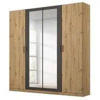 Miro 4 Door Wardrobe with Mirror - Artisan Oak, Black Oak