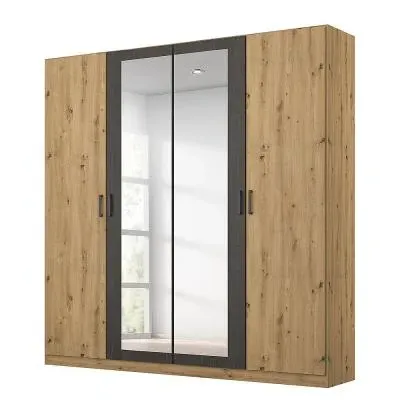 Miro 4 Door Wardrobe with Mirror - Artisan Oak, Black Oak